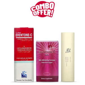 Super Combo Offer: Glutathione C – 1500mg Antioxidant Support with Vitamin C (60 Capsules) + Eventone-C L-Glutathione & Vitamin C Cream To Lighten And Brighten Skin Tone For Men & Women + Beauty of Joseon Relief Sun Organic Sunscreen With Rice & Probiotics SPF50+ & PA++++