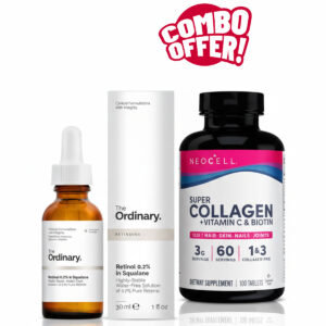 Super Combo Offer : The Ordinary Retinol 0.2% in Squalane Antiaging Face Serum 30ml + NeoCell Super Collagen + Vitamin C & Biotin Tablets For healthy skin, hair, nails & joints 180's