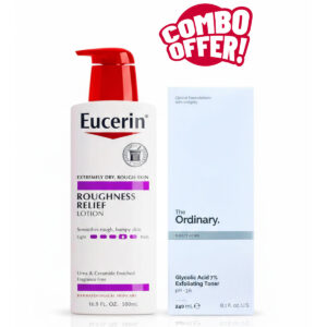 Super Combo Offer : Eucerin, Roughness Relief Lotion, Fragrance Free, 16.9 fl oz (500 ml) + The Ordinary Glycolic Acid 7% Exfoliating Toner 240ml