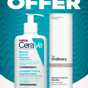 Super Combo Offer : CeraVe Blemish Control Facial Cleanser For Blemish Prone Skin 236ml + The Ordinary Salicylic Acid 2% Face Serum For Acne Prone Skin 30ml