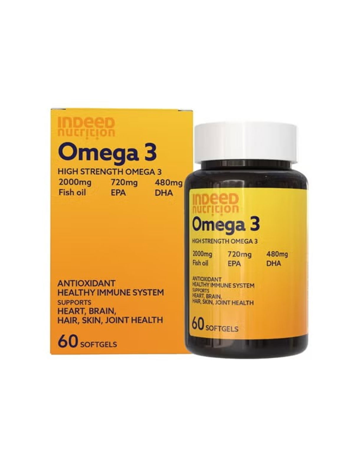 Indeed Nutrition Omega-3 2000mg – High Strength Fish Oil with EPA & DHA (60 Softgels)