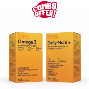 Super Combo Offer: Indeed Nutrition Wellness Combo – Omega-3 2000mg + Daily Multi+ (60 Softgels + 60 Vegan Capsules)