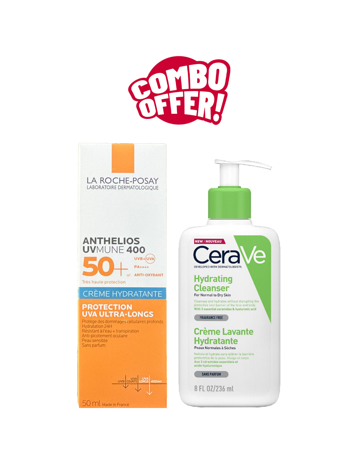 Super Combo Offer: CeraVe Hydrating Cleanser + La Roche-Posay Anthelios UVMune 400 SPF50+