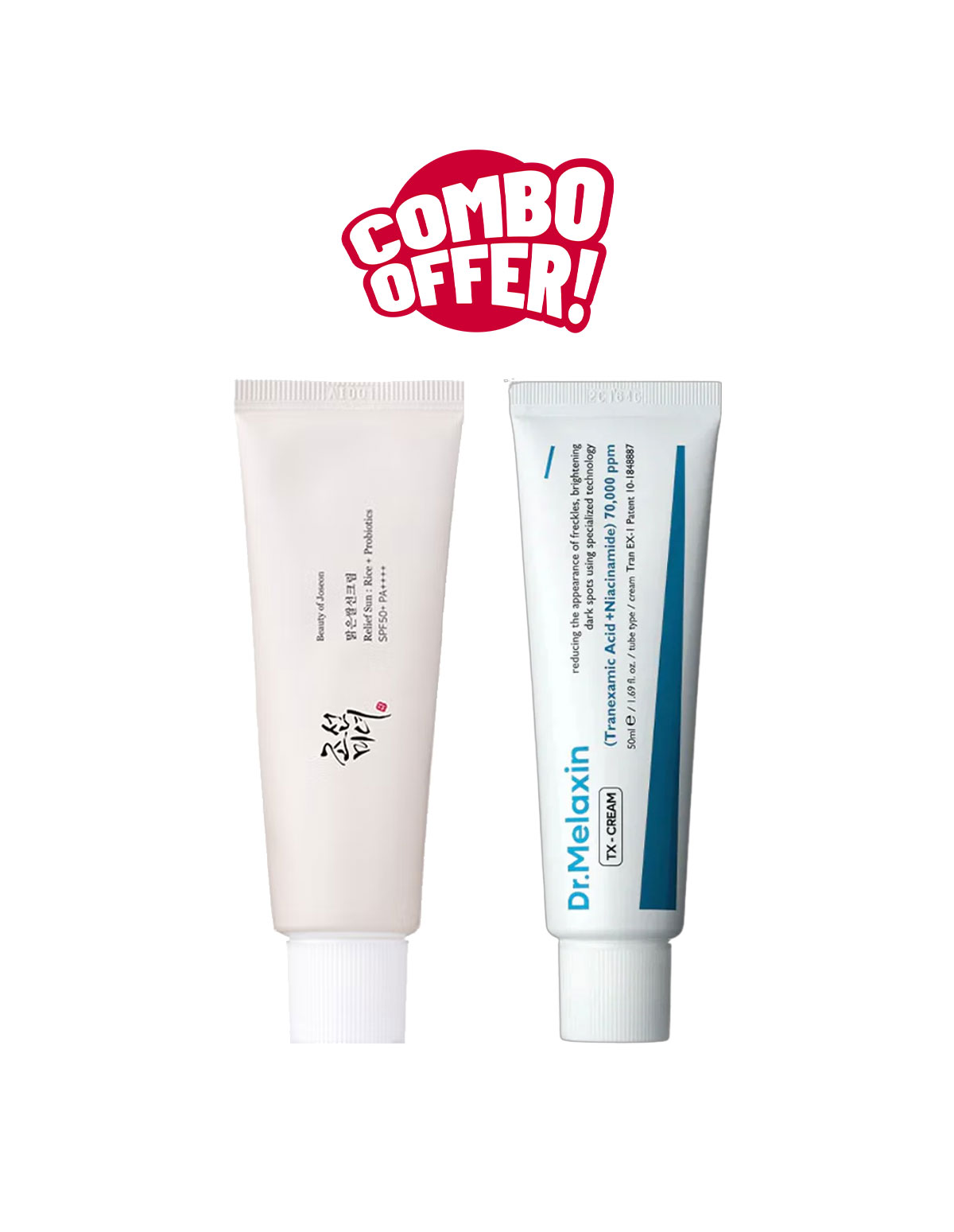 Super Combo Offer: Beauty of Joseon Relief Sun SPF50+ 50ml + DR.Melaxin TX Tranexamic Acid Cream 50ml