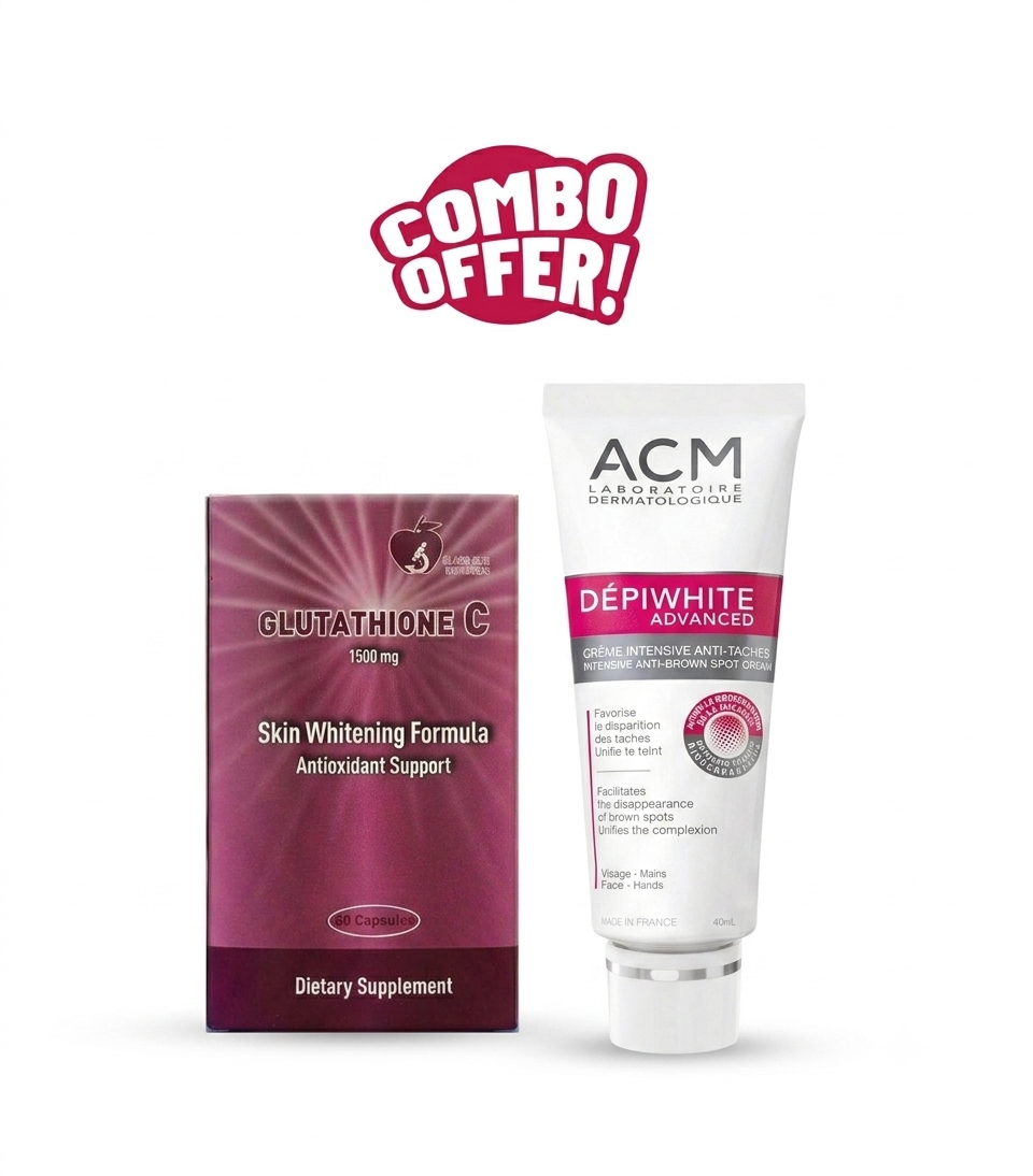 Super Combo Offer : ACM Depiwhite Advanced Cream For Brown Spot 40ml + Glutathione C – 1500mg Antioxidant Support with Vitamin C (60 Capsules)