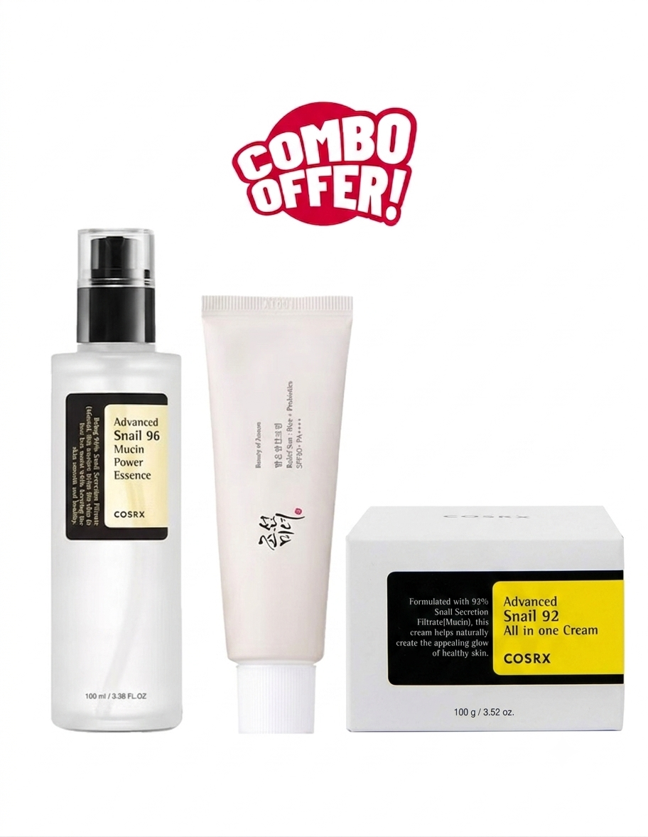Super Combo Offer: Cosrx Advanced Snail 96 Mucin Essence + Beauty of Joseon Relief Sun SPF50+ + Cosrx Advanced Snail 92 All In One Cream 100 mL